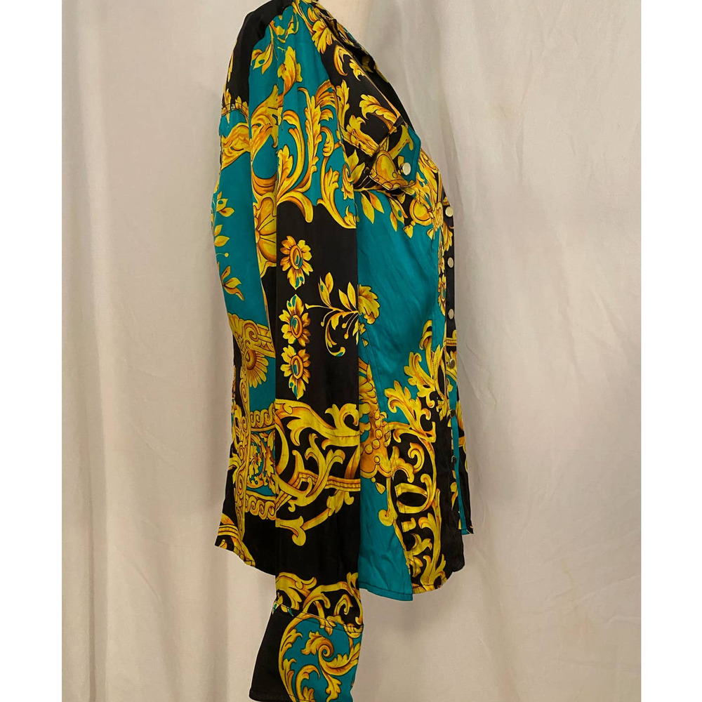 Cache Teal Black and Gold Baroque Print Blouse - Picture 3 of 7